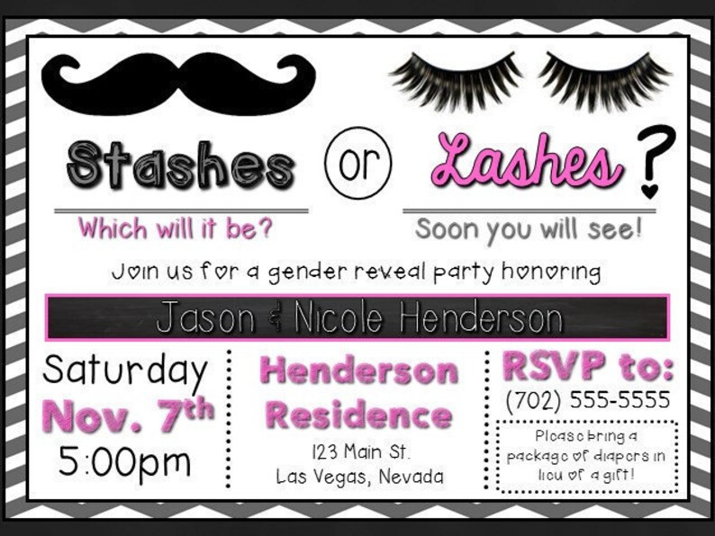 PRINTABLE Gender Reveal Invitation Stashes or Lashes | Etsy