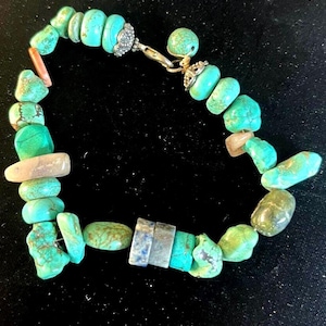 Turquoise Beaded Gemstone Silver Bracelet