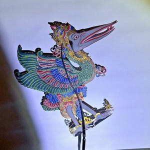 Antique Indonesian Wayang Jatayu Bird Shadow Puppet – 12&quot; Rare Wayang Kulit Cultural Artifact