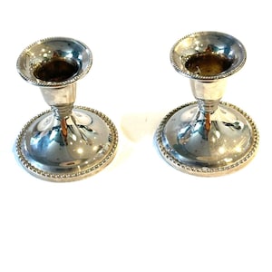 Mid Century Modern Pair of Silver Plated Candlestick Holders