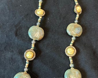 Ceramic Green and White Beaded Necklace