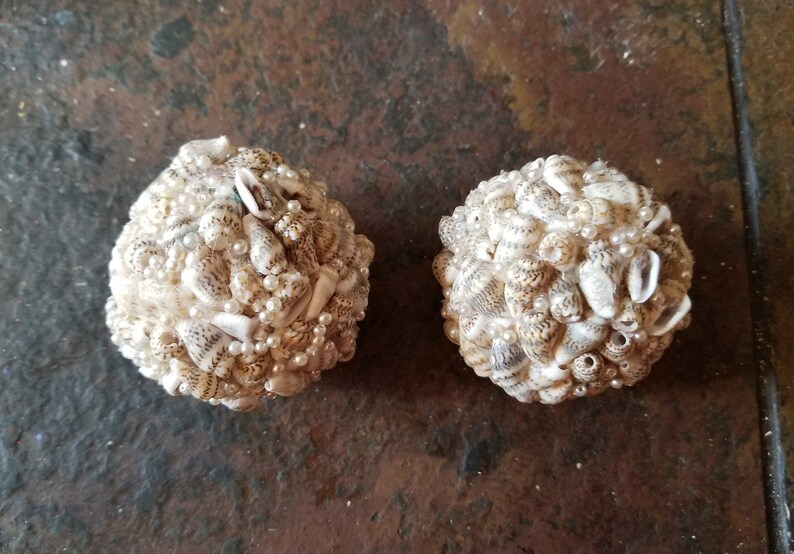 Handmade Pair of Seashells Ornaments 2.5 Orbs Beach Wedding Table D\u00e9cor Beach Decor with Czech Glass Pearls