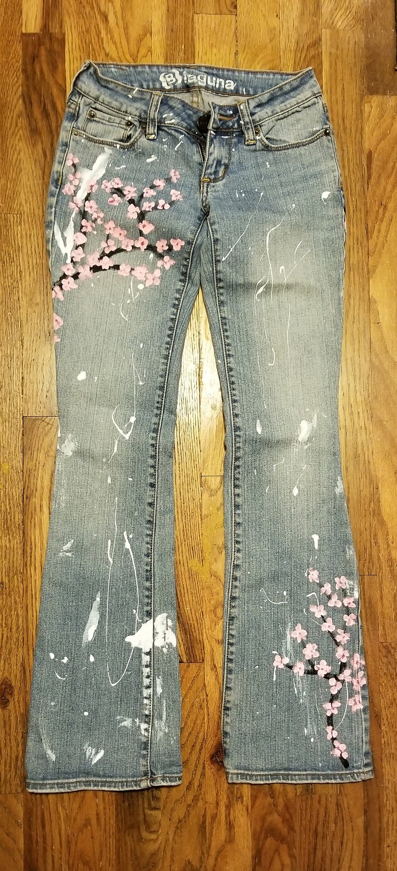 Messy Worn Cherry Blossom Hand Painted Jeans OOAK 4 Pairs - Etsy