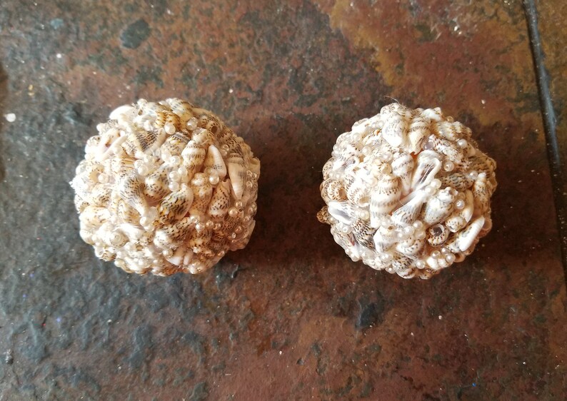 Handmade Pair of Seashells Ornaments 2.5 Orbs Beach Wedding Table D\u00e9cor Beach Decor with Czech Glass Pearls