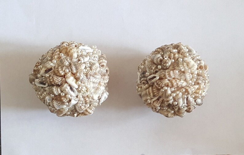 Handmade Pair of Seashells Ornaments 2.5 Orbs Beach Wedding Table D\u00e9cor Beach Decor with Czech Glass Pearls