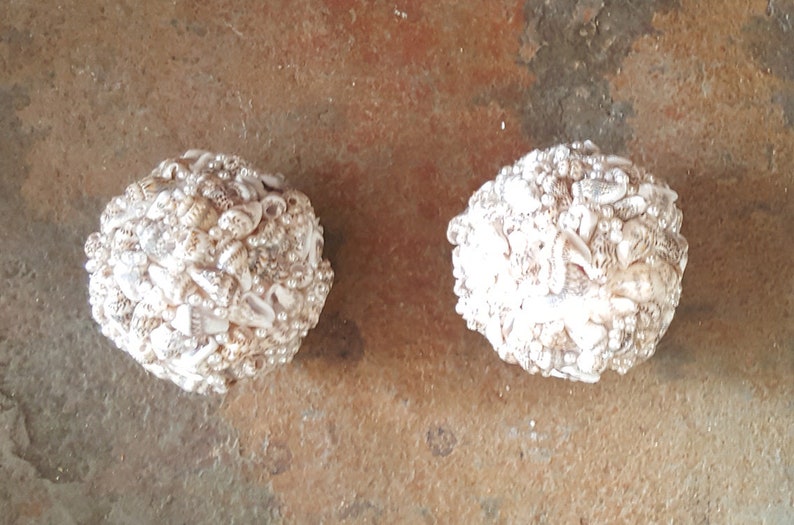 Handmade Pair of Seashells Ornaments 2.5 Orbs Beach Wedding Table D\u00e9cor Beach Decor with Czech Glass Pearls