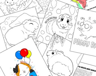 Digital Guinea Pig Coloring Book - PDF Consists of 13 Coloring Pages, 4 Activities, 2 Info Sheets, and Activity Answer sheet