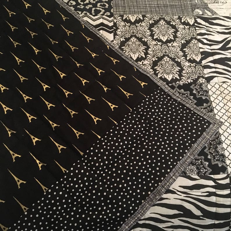 Black, White, Gold Quilt Black and White Quilt Twin Quilt/double Quilt