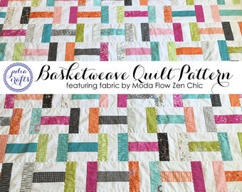 PDF Basketweave Quilt Pattern Tutorial - featuring fabric by Moda Flow Zen Chic - instant download - twin quilt - jelly roll quilt