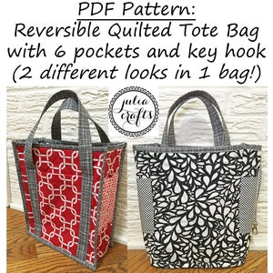 PDF Pattern Reversible Quilted Tote Bag With 6 Pockets and Key Hook ...