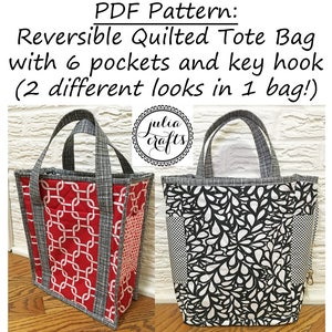 PDF Pattern- Reversible Quilted Tote Bag with 6 Pockets and Key Hook- Quilted Bag- Reversible Tote Bag Tutorial- Handbag Purse Quilt Pattern image 5