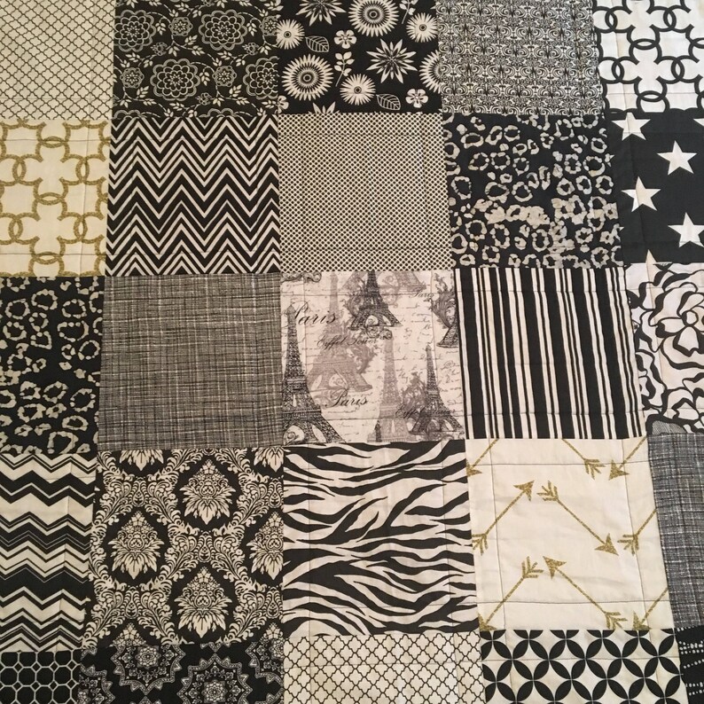 Black, White, Gold Quilt Black and White Quilt Twin Quilt/double Quilt