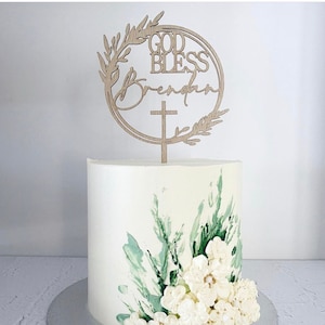 Personalised Wreath God Bless cake topper Christening, Baptism, First Communion