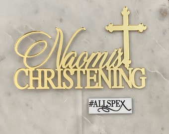 Personalised Christening Cake Topper with orthodox cross