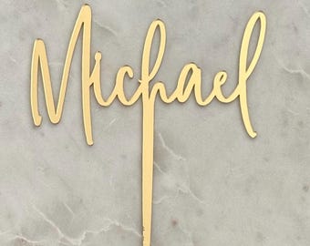 Gold mirror acrylic Michael cake topper ON SALE 1 only