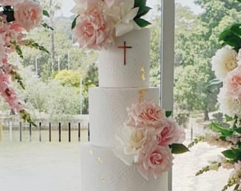 Religious Cross cake charm for front of Christening, Baptism or Communion Cake fropper