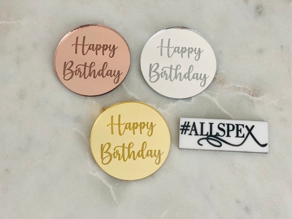 6 Gold Acrylic Cake Disc Mirror Cupcake Toppers Happy Birthday Cake Toppers