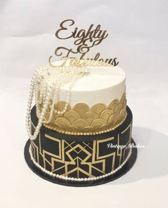 Tortenaufsatz 'Happy 80th Birthday' – Schwarz-golden Glitzernd, Mit Zahnstochern, Für Geburtstagskuchen & Deko