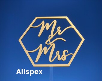 Wedding Cake topper Mr & Mrs in hexagon