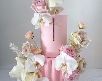 Religious Slim cross cake charm for front of Christening, Baptism or Communion Cake fropper