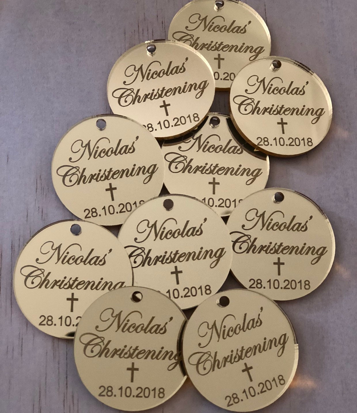 Engraved Acrylic Circle Christening Gift Tags