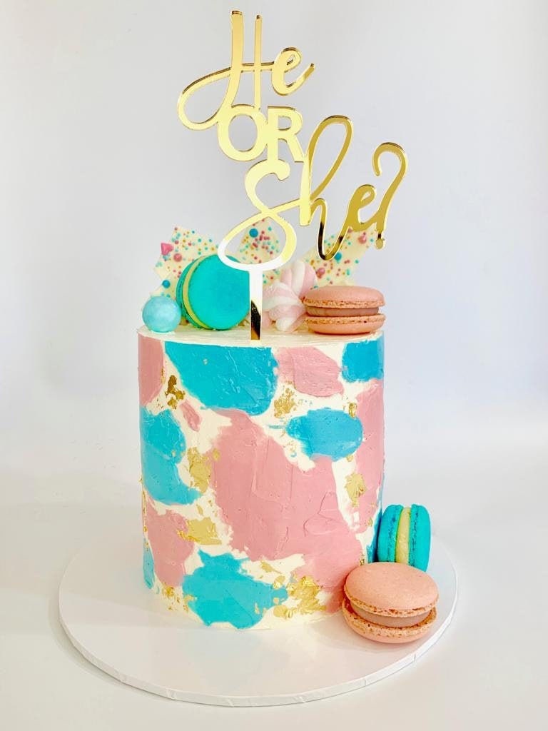 Gender reveal/Baby Shower Cake topper reads: He or She | Etsy