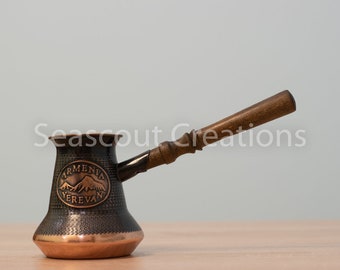 Set of 3 + 1 Cups copper Handmade ARMENIAN Turkish COFFEE pot maker JAZZVE ibrik jezv