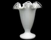 Vintage White Glass Vase, 6 1 2 inches. Fenton Silver Crest