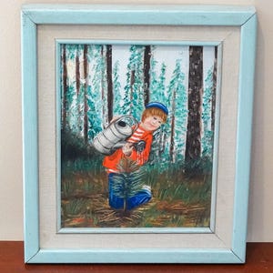 Original Oil Painting of a young boy watering a new tree.  Frame measures 11&quot;x13&quot;