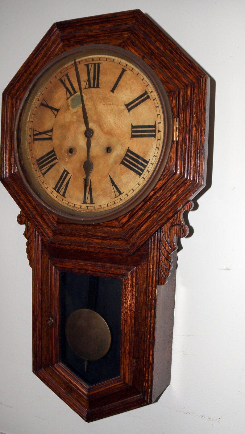 Antique Ansonia Clock. Large Wood Wall Clock windup clock Etsy