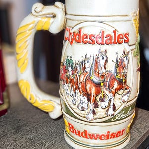 Vintage Budweiser Clydesdale Horses Beer Stein 1980s, Made in Brazil Ceramarte
