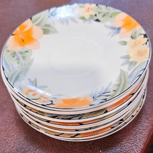 Gibson China Tropicana Pattern Dinner Plates - set of 8 - oven, microwave safe