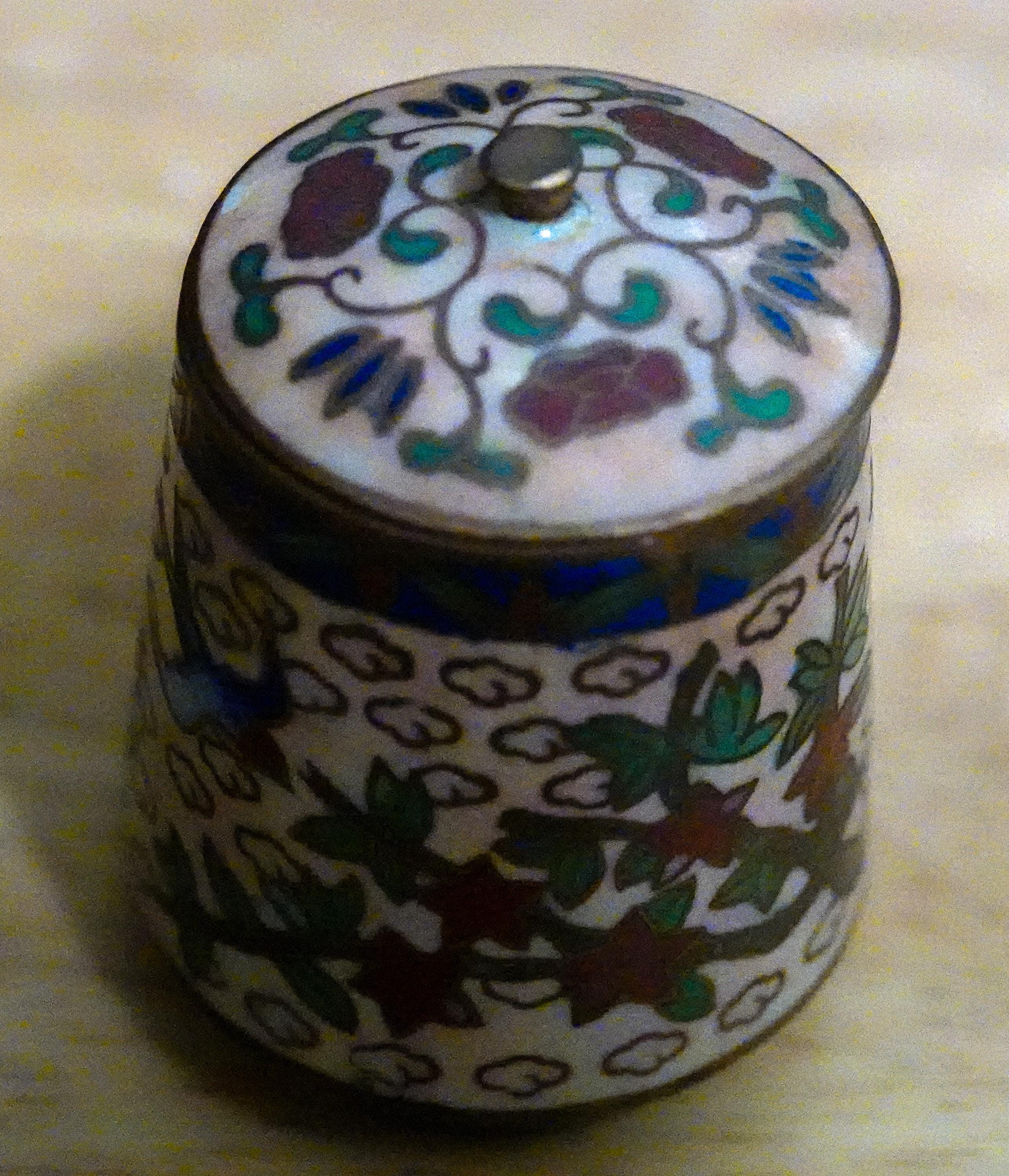 アンティークミニ七宝焼き壺/蓋付き壺、鳥と花付き - Etsy 日本