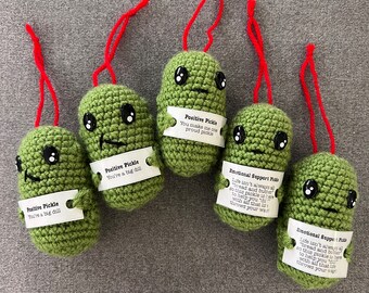 2 crochet emotional support/ positive  pickles