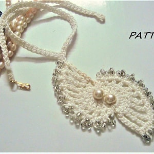 CROCHET Beaded Twin Shell Necklace Pattern, Crocheted White Wedding necklace pattern, Girls Fiber Necklace pattern, PDF/Instant download