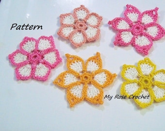 CROCHET Flowers Pattern- Crochet double color flowers pattern- Crochet flowers pattern- crochet applique pattern- PDF/digital pattern .