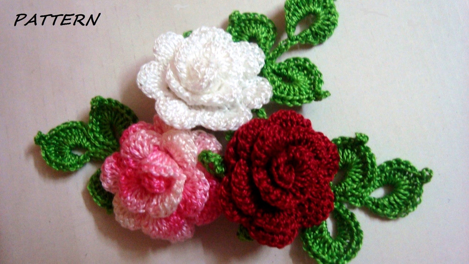 CROCHET Mini Roses with Leaves Flowers applique Pattern Etsy