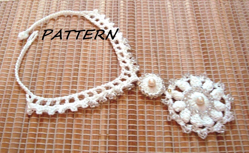 CROCHET Classic Beaded Necklace Pattern Crocheted White image 0