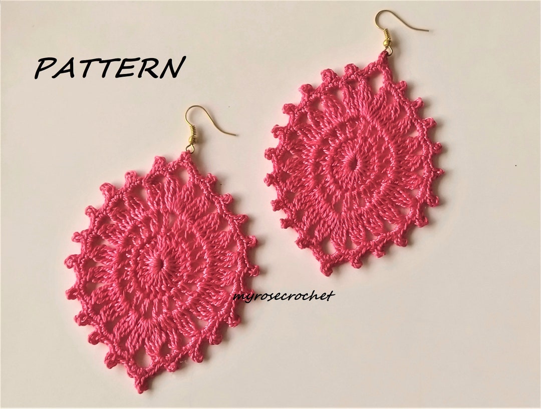 Dangle Earring Patterns Crochet Oval Dangle Earring Pattern-crochet Pink Lacy Flower Earring ...