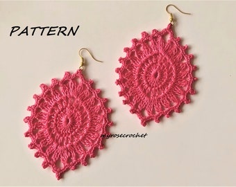 Crochet Oval Dangle Earring Pattern-Crochet Pink Lacy Flower Earring Pattern-PDF/instant download-Crochet Jwellery pattern-01