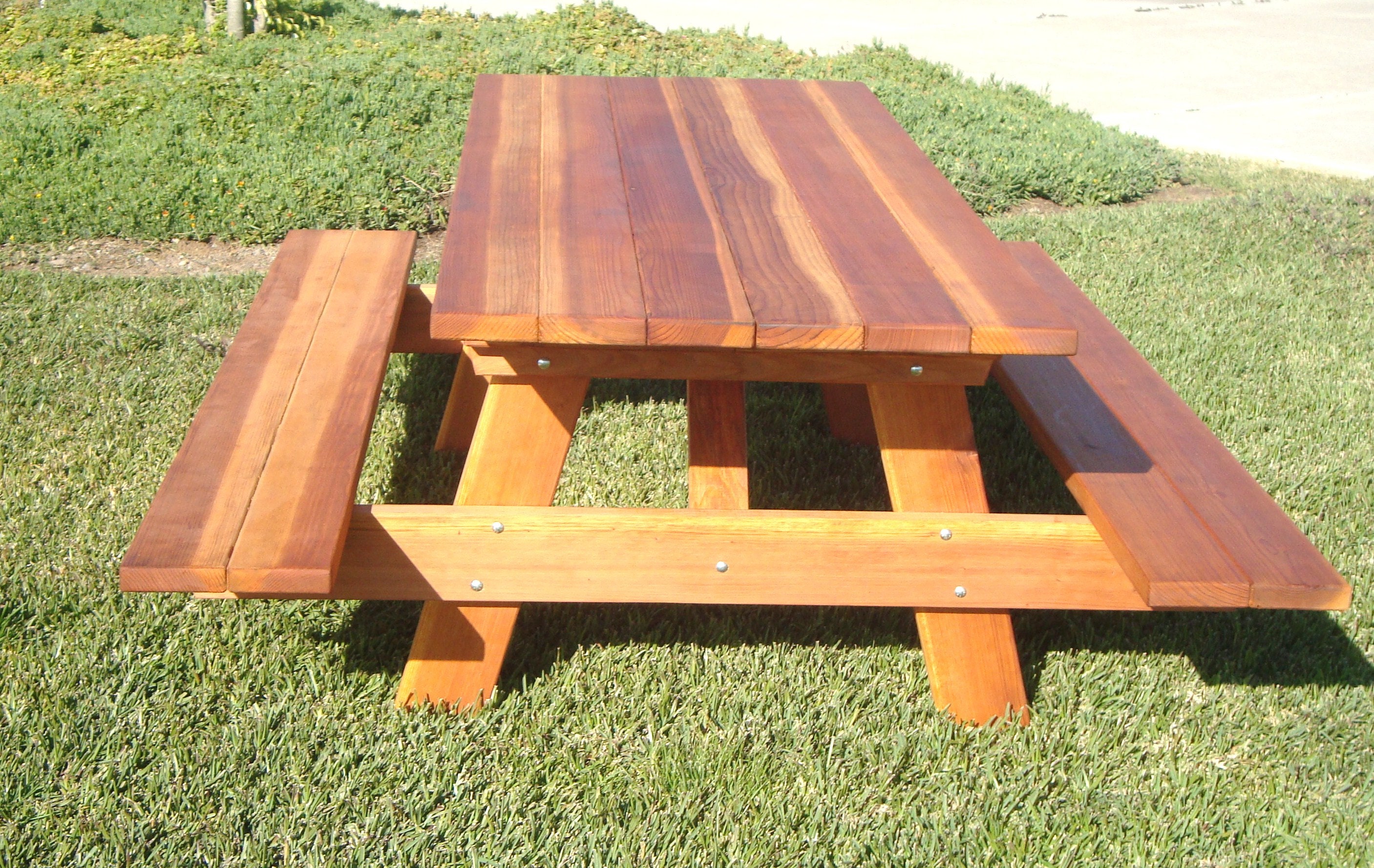 Best Redwood Outdoor Picnic Table With Attached Benches Etsy