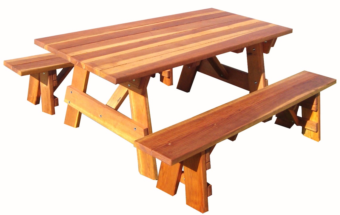 Best Redwood Picnic Table With Separate Benches Etsy