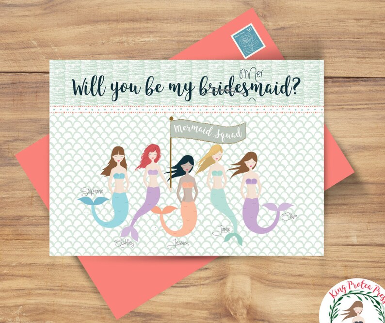 Mermaid Bridesmaid Proposal Personalized Portraits Etsy