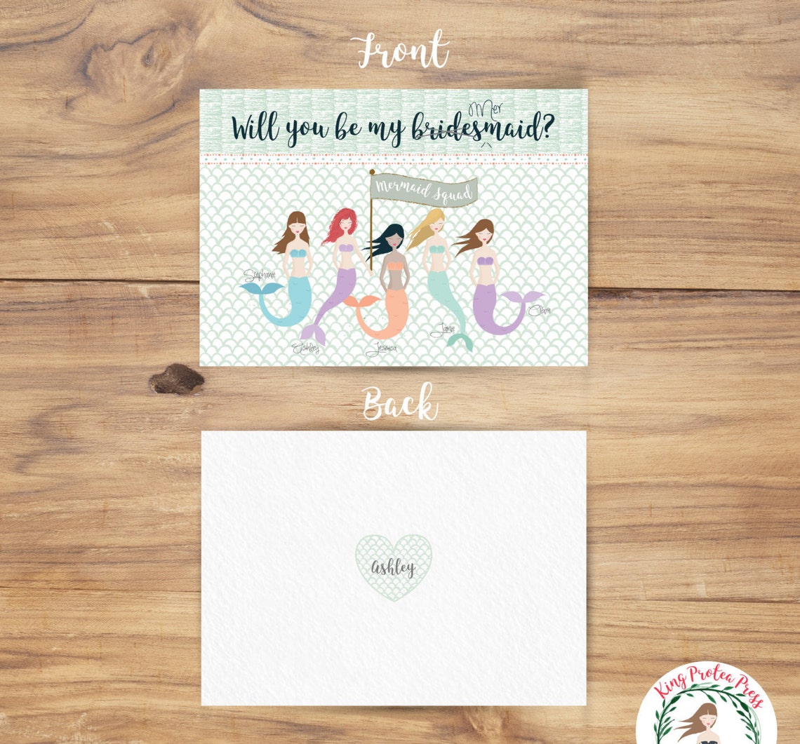 Mermaid Bridesmaid Proposal Personalized Portraits Etsy