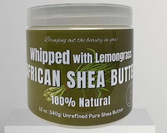 RA Cosmetics 100% Whipped Shea Butter, 12oz, Lemongrass