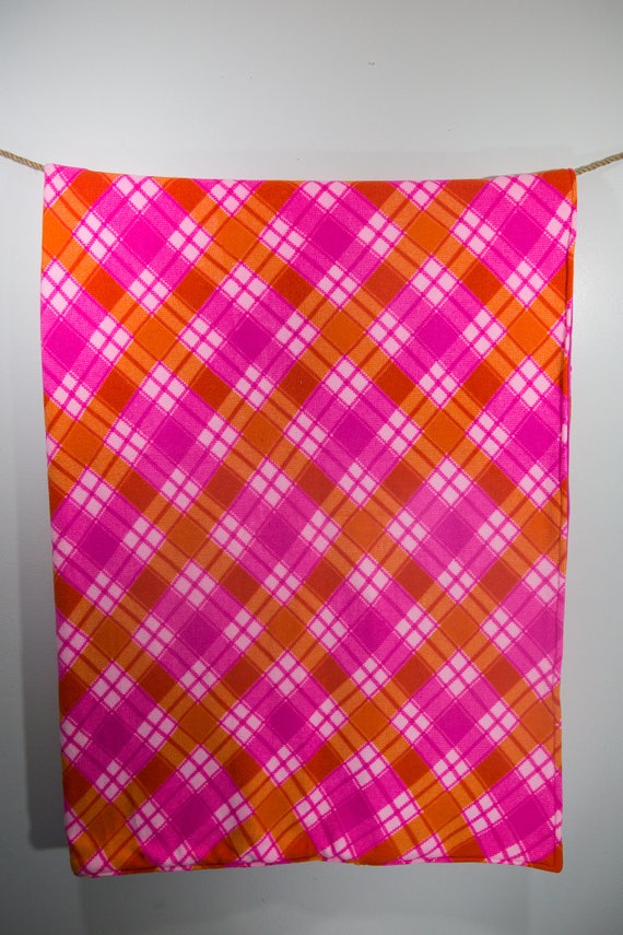 Hot Pink and Orange Fleece Plaid Blanket / Pink and Orange Etsy