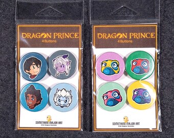 Dragon Prince Buttons Cute Chibi Button Callum Bait Rayla Cartoon Gift Television Anime Netflix Fan Art Gift