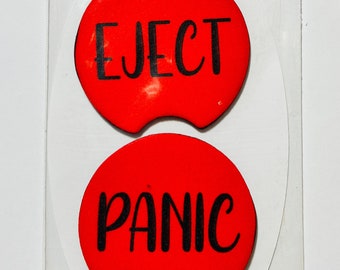 Car Coasters, Set of 2, Red, Panic Button, Eject Button, Neoprene