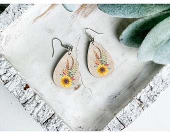 Teardrop Earrings, Fall Flowers, Sunflower