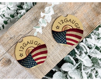 Car Coasters, Set of 2, 12 gauge shell and Flag, Neoprene